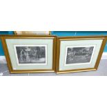 Pair large gilt framed prints of early Golfing scenes,
