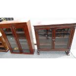 20th Century oak 2 door glazed bookcase display cabinet and a Victorian glazed 2 door display