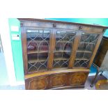 Large late 20th Century Reproduction 3 door concaved glazed display cabinet with 3 door cupboard