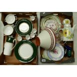 A collection of pottery to include Spode green & gold dinner & coffee ware, Spode floral plates,