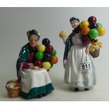 Royal Doulton character figure Biddy Penny Farthing HN1843 and The Old Balloon Seller HN1315.