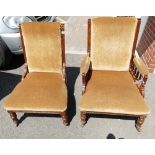 Edwardian Ladies and gents mahogany framed chairs and matching framed chaise longue (2)