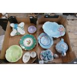 A large collection of Melba ware Blue with pink flowers to include teapot, fruit bowl,