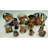 A collection of Royal Doulton character jugs including large small and miniatures (chip to one