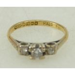 18ct three stone diamond ring, size L-M,