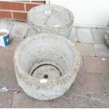 Two large round concrete planters (2)