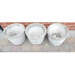 Three large round concrete planters and 6 claw style feet (9)