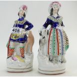 Pair early 20th century Staffordshire figures of a Scotsman and his lady,