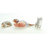Royal Crown Derby paperweights Pheasant, Catnip Kitten and seated kitten,