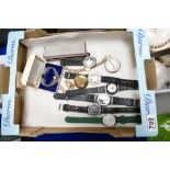 A collection of gents wristwatches including Fero world watch, Pulsar, Lorus, Sekonda pocket watch,