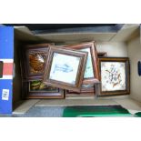 A collection of framed single vintage tiles including art nouveau, Delft and majolica,