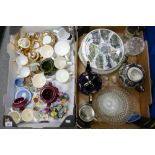 A collection of pottery including collectors plates, glassware, floral fancies, commemorative mugs,