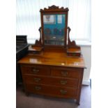 Pine mirror backed dressing table with 2 over 2 drawers