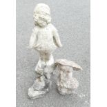 Three Decorative novelty concrete figures of large shy girl,