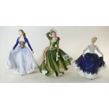 Royal Doulton lady figure Lisa HN2310, Alice HN4803 and Happy Anniversary blue HN4604 (3).