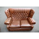 Chesterfield style brown wingback 2 seater settee