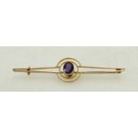 Victorian 9ct gold bar brooch set with amethyst stone, 3.