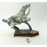 Chinese jade carved stone model of a horse on wood base,