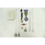 Group of silver & gold items including 9ct gold ladies wristwatch, silver masonic medal,