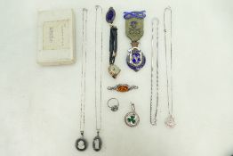 Group of silver & gold items including 9ct gold ladies wristwatch, silver masonic medal,