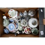 A mixed collection of ceramics to included Wedgwood jasper ware, Old Country roses vase, pin dishes,