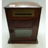 Victorian mahogany post box with domed top and brass ware slot,