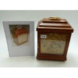 Reproduction wood mantel clock with brass handle & feet with German Westminister chime movement,