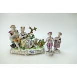A collection of German continental ceramic figures marked with crown DR1885 to include couple