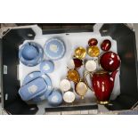 A mixed collection of items Carlton Ware Rouge Royale coffee ware together with Wedgwood Blue jasper