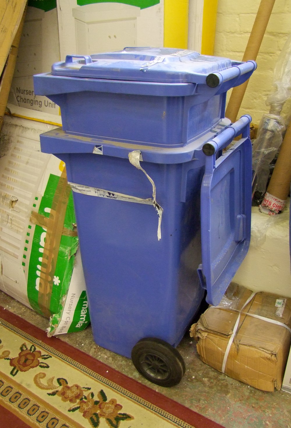 Two Blue Domestic waste Bins