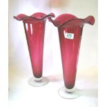 Pair large cranberry glass fluted vases, height 40