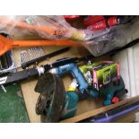 A mixed collection of tool to include shock resistant shovels, Mikita power drill with automotive