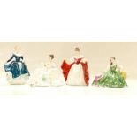 Royal Doulton lady figures My Love (damaged) HN2339, Janine HN2461, Sara HN2265 and Elyse HN2474,