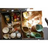 A collection of pottery and glass ware to include Shorter jugs, vases , etc (2 trays)