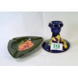 Moorcroft candlestick and ashtray, both decorated