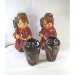 Pair Goebel pottery lampbases as boy soldiers and