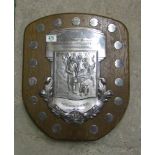 A large wood and silver plated presentation shield