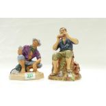 Royal Doulton matt character figures Dreamweaver HN2283 and Beachcomber HN2487, both seconds (2)