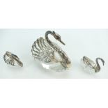 Group of three glass crystal swans, the