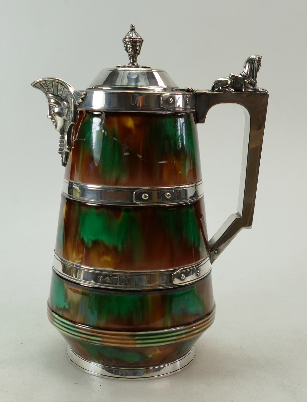 19th century Majolica jug with silver pl