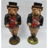 Two large fibreglass figures of Whinston Churchill type Bulldogs ,