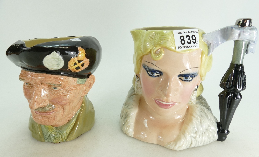 Royal Doulton large character jug Mae West (seconds) and similar character jug Monty D6202 (2)