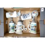 A mixed collection of ceramic items to include - 20th Century reproduction German Steins,