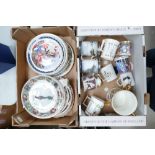 A large collection of commemorative mugs and wall plates to include large J & S china Channel