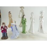 A collection of lady figures including Coalport lady and character figures,