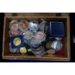 COINS - carved wooden case containing quality coins and medallions representing Margaret Thatcher,