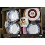 A mixed collection of items to include napkins, coins, playing cards, Meakin dinner ware etc (2