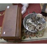 A collection of metal ware together with a cased sewing machine (2)