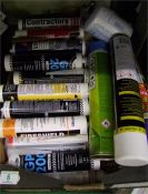 A mixed collection of silicones and sprays to include, Soudal decorators caulk, Acetoxy silicone,