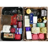 A mixed collection of items to include Marmite advertising items, vintage tins, scales etc